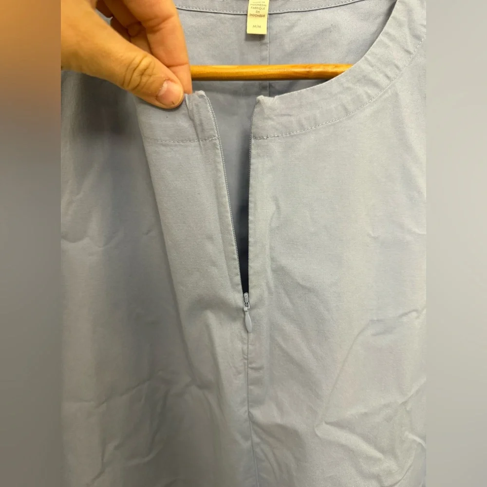 Eileen Fisher Sleeveless Organic Cotton Poplin Dress Quarter Zip Light Blue Sz M - Picture 5 of 10